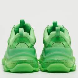 مملوكة مسبقًا Balenciaga Green Mesh and Leather Triple S Low Top Sneakers Size 37