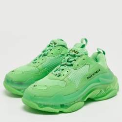 مملوكة مسبقًا Balenciaga Green Mesh and Leather Triple S Low Top Sneakers Size 37