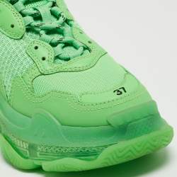 مملوكة مسبقًا Balenciaga Green Mesh and Leather Triple S Low Top Sneakers Size 37