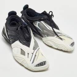 Pre Owned Balenciaga Black/White Rubber and Faux Leather Tyrex Sneakers Size 44