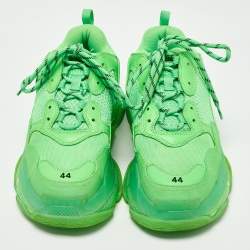 Pre Owned Balenciaga Green Mesh and Leather Triple S Clear Sneakers Size 44