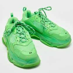 Pre Owned Balenciaga Green Mesh and Leather Triple S Clear Sneakers Size 44