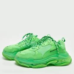 Pre Owned Balenciaga Green Mesh and Leather Triple S Clear Sneakers Size 44