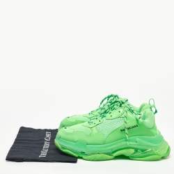 Pre Owned Balenciaga Green Mesh and Leather Triple S Clear Sneakers Size 44