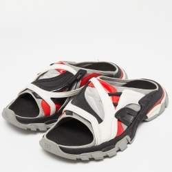 Balenciaga Tricolor Rubber and Leather Track Slides Size 45