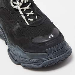 Balenciaga Black Nubuck Leather and Mesh Triple S Low Top Sneakers Size 45