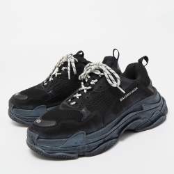 Balenciaga Black Nubuck Leather and Mesh Triple S Low Top Sneakers Size 45