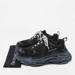 Balenciaga Black Nubuck Leather and Mesh Triple S Low Top Sneakers Size 45