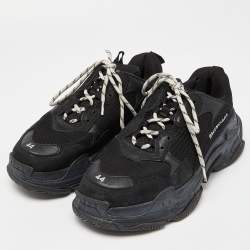 Balenciaga Black Leather and Mesh Triple S Sneakers Size 44