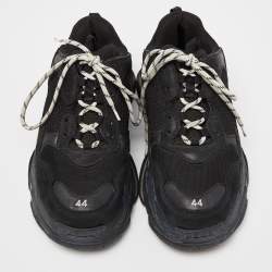 Balenciaga Black Leather and Mesh Triple S Sneakers Size 44
