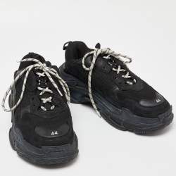 Balenciaga Black Leather and Mesh Triple S Sneakers Size 44