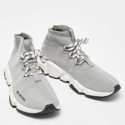 Pre Owned Balenciaga Grey Knit Speed Trainer High Top Sneakers Size 40