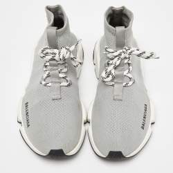 Pre Owned Balenciaga Grey Knit Speed Trainer High Top Sneakers Size 40