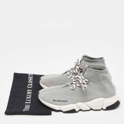 Pre Owned Balenciaga Grey Knit Speed Trainer High Top Sneakers Size 40