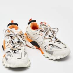 مملوكة مسبقًا Balenciaga White/Orange Leather and Mesh Track Sneakers Size 40