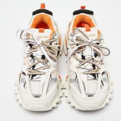 مملوكة مسبقًا Balenciaga White/Orange Leather and Mesh Track Sneakers Size 40