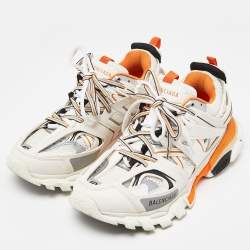 مملوكة مسبقًا Balenciaga White/Orange Leather and Mesh Track Sneakers Size 40