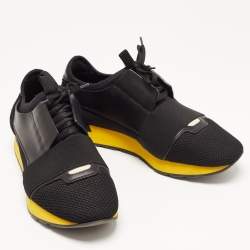 Pre Owned Balenciaga Black Leather and Mesh Race Runner Sneakers Size 41