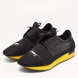 Pre Owned Balenciaga Black Leather and Mesh Race Runner Sneakers Size 41