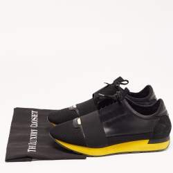 Pre Owned Balenciaga Black Leather and Mesh Race Runner Sneakers Size 41