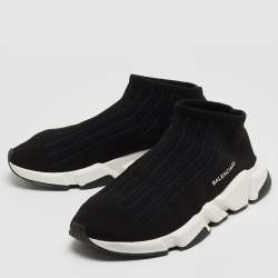 Pre Owned Balenciaga Black Knit Fabric Speed Trainer Sneakers Size 43