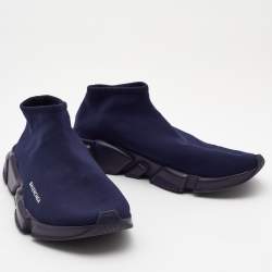 مملوكة مسبقًا Balenciaga Navy Blue Knit Fabric Speed Trainer Sneakers Size 44