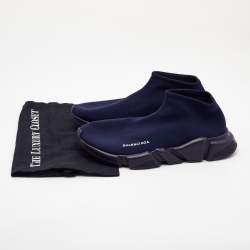 مملوكة مسبقًا Balenciaga Navy Blue Knit Fabric Speed Trainer Sneakers Size 44