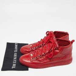 Balenciaga Red Textured Leather Arena High Top Sneakers Size 45