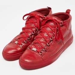 Balenciaga Red Textured Leather Arena High Top Sneakers Size 45