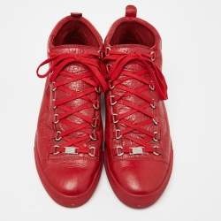 Balenciaga Red Textured Leather Arena High Top Sneakers Size 45