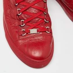 Balenciaga Red Textured Leather Arena High Top Sneakers Size 45