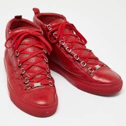 Balenciaga Red Textured Leather Arena High Top Sneakers Size 45