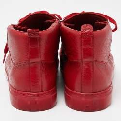 Balenciaga Red Textured Leather Arena High Top Sneakers Size 45