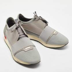 Pre Owned Balenciaga Grey Suede and Leather Race Runner Sneakers Size 42