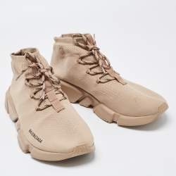 Balenciaga Beige Knit Fabric Speed Trainer Sneakers Size 46