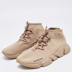 Balenciaga Beige Knit Fabric Speed Trainer Sneakers Size 46