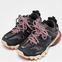 Pre Owned Balenciaga Black Faux Leather and Mesh Track Low Top Sneakers Size 40