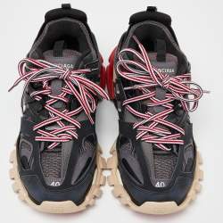 Pre Owned Balenciaga Black Faux Leather and Mesh Track Low Top Sneakers Size 40