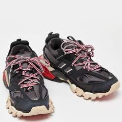 Pre Owned Balenciaga Black Faux Leather and Mesh Track Low Top Sneakers Size 40