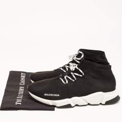 Balenciaga Black Knit Fabric Speed Lace Up Sneakers Size 45