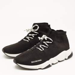 Balenciaga Black Knit Fabric Speed Lace Up Sneakers Size 45