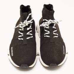 Balenciaga Black Knit Fabric Speed Lace Up Sneakers Size 45