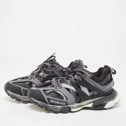 Pre Owned Balenciaga Grey/Black Leather and Mesh Low Top Sneakers Size 41