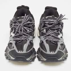 Pre Owned Balenciaga Grey/Black Leather and Mesh Low Top Sneakers Size 41