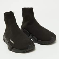 Pre Owned Balenciaga Black Knit Fabric Speed Trainer High Top Sneakers Size 41