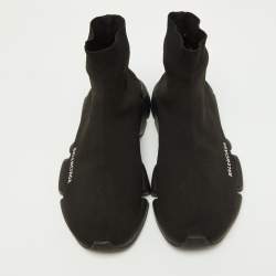 Pre Owned Balenciaga Black Knit Fabric Speed Trainer High Top Sneakers Size 41