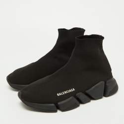 Pre Owned Balenciaga Black Knit Fabric Speed Trainer High Top Sneakers Size 41