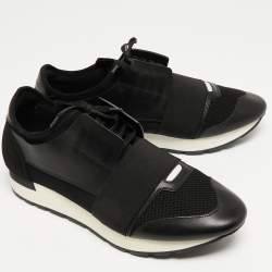 Pre Owned Balenciaga Black Leather and Fabric Race Runner Sneakers Size 42