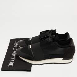 Pre Owned Balenciaga Black Leather and Fabric Race Runner Sneakers Size 42