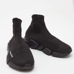 Pre Owned Balenciaga Black Knit Fabric Speed High Top Sneakers Size 40